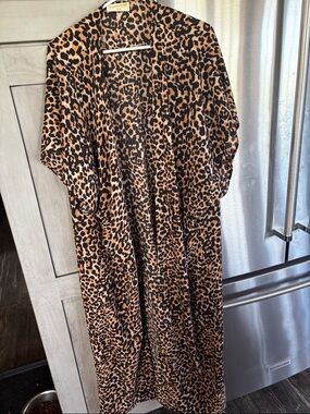 Leopard Print Duster Kimono - Brown and Black size small